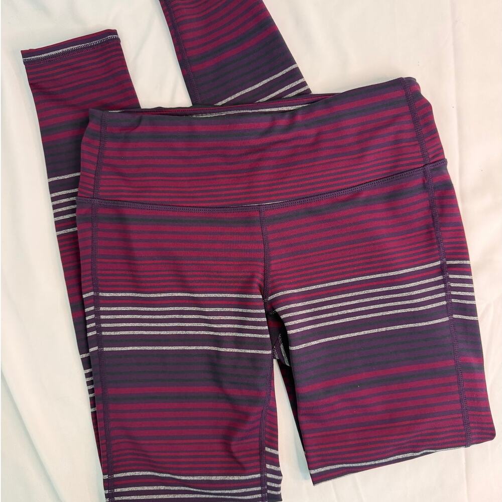 Athleta Tight Full-Length Leggings Purple‎ Stripes Yoga Pants Size SMALL